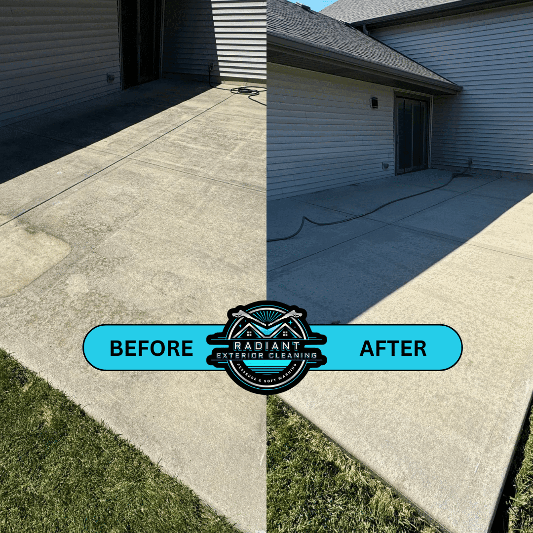 Concrete patio pressure washing before and after