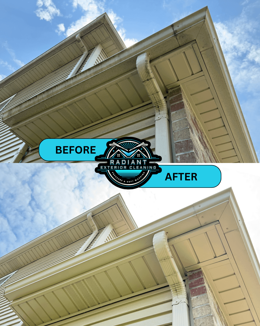 Gutter cleaning before and after